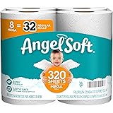 Angel Soft® Toilet Paper, 8 Mega Rolls = 32 Regular Rolls, 2-Ply Bath Tissue, 320 Sheets per Roll, 8 Count, White