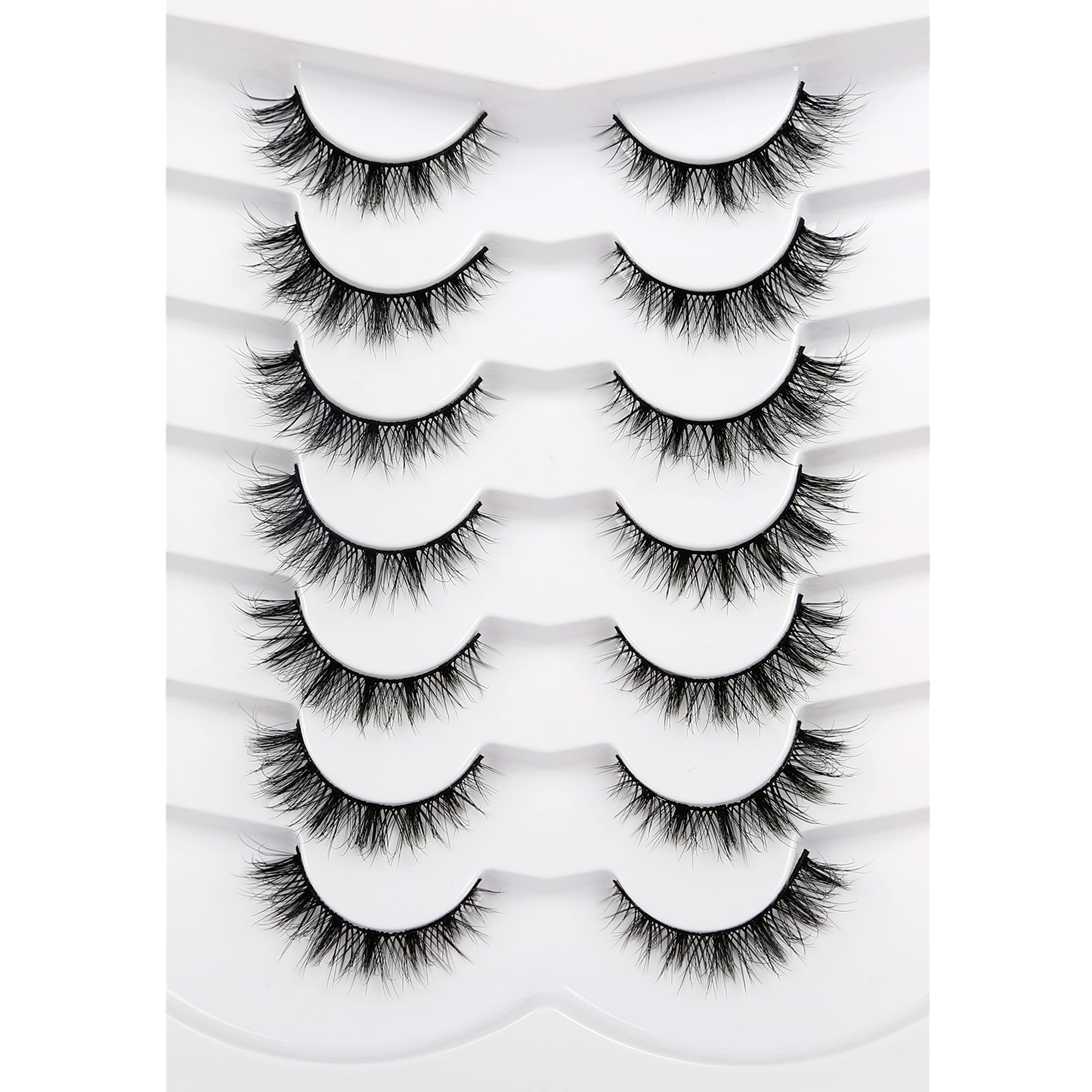 Photo 1 of Pooplunch False Eyelashes Cat Eye Lashes Natural Cluster Extension Look Wispy Short Volume 8D Faux Mink Lashes Fake Eyelashes Strips 7 Pairs Pack