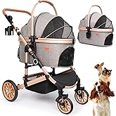 Bicystar Pet Stroller for Medium Dogs, Smooth-Ride Dog Stroller with Detachable Carrier, Rubber Wheels, Car Seat Combo 3-in-1, Up to 50 lbs, for Senior Dogs & Cats, Grey