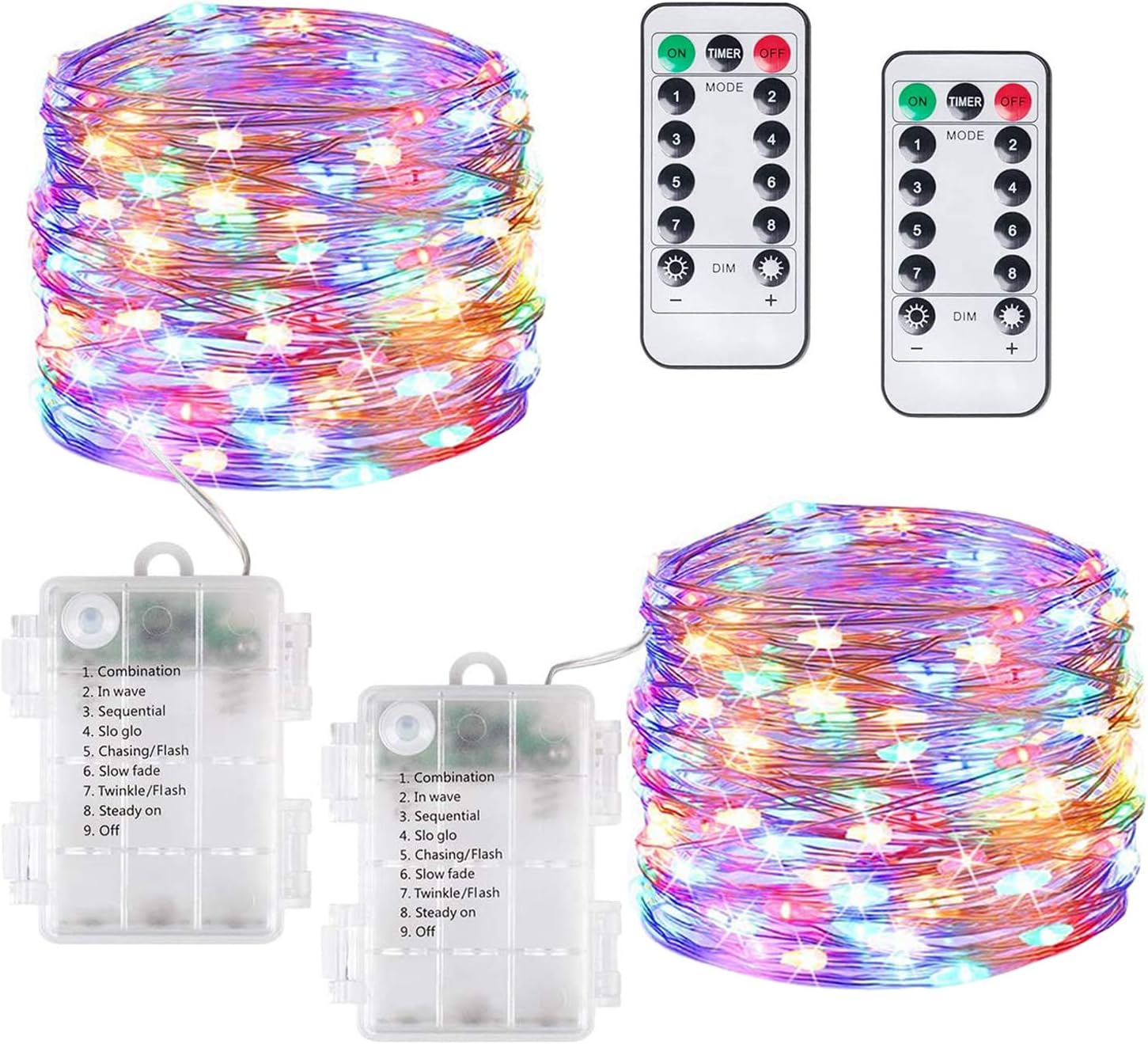 Battery Fairy Lights,2 Pack Each 120LED Battery Operated String Lights,40Ft Copper Wire Fairy Lights for Bedroom,Battery Powered String Lights for Wedding,Birthday,Party,Christmas Decoration(Colorful)