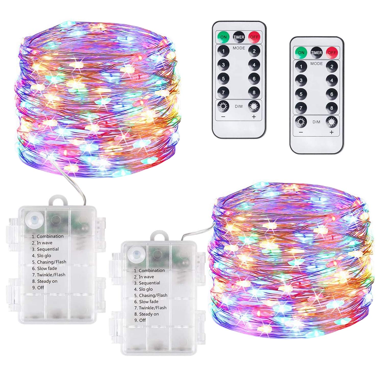 Battery Fairy Lights,2 Pack Each 120LED Battery Operated String Lights,40Ft Copper Wire Fairy Lights for Bedroom,Battery Powered String Lights for Wedding,Birthday,Party,Christmas Decoration(Colorful)