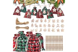 2025 Christmas Advent Calendar Bags, 24 Days Countdown Drawstring Burlap Calendar with Clips and Hemp Rope, Hanging Gift Cand