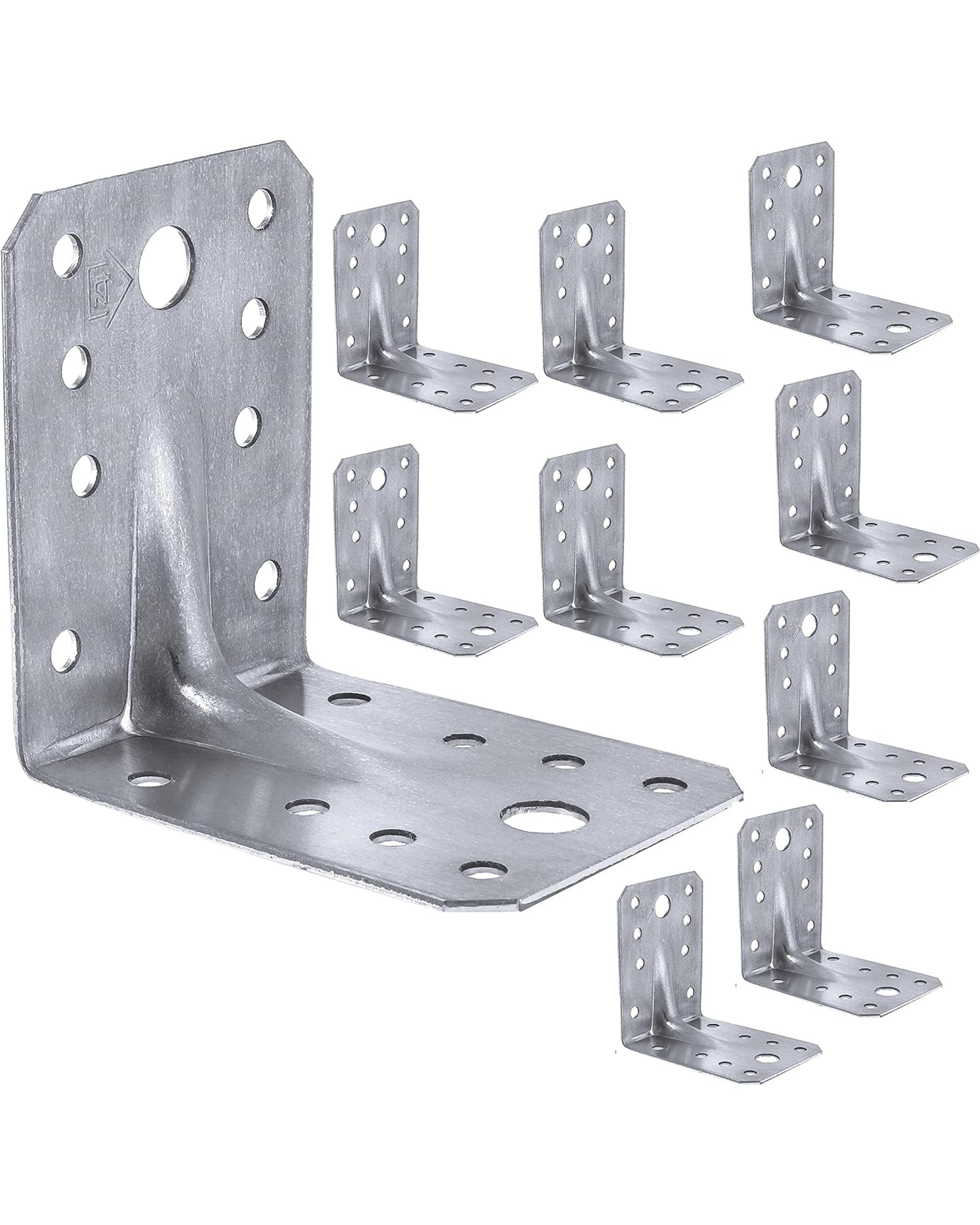 LLB Angle Corner Brackets for Wood 70 x 70 x 55 x 1,5mm Pack of 10 - Galvanised Heavy Duty Steel L Braces with Maximum Load Capacity of 265kg and Zinc Coated Metal Joist Sheet
