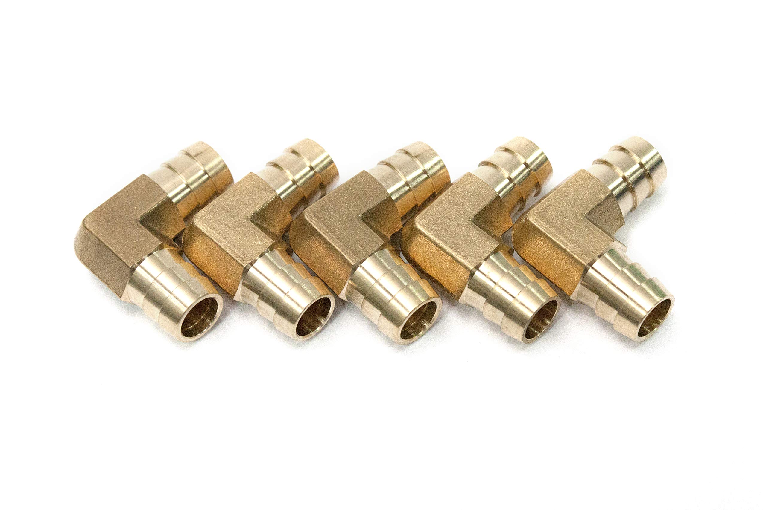 LTWFITTING 90 Deg Elbow Brass Barb Fitting 1/2-Inch x 1/2-Inch (13mm) Hose ID Air/Water/Fuel/Oil/Inert Gases (Pack of 5)