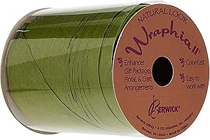 Berwick Offray Matte Olive Green Raffia Ribbon, 1/4'' Wide, 100 Yards
