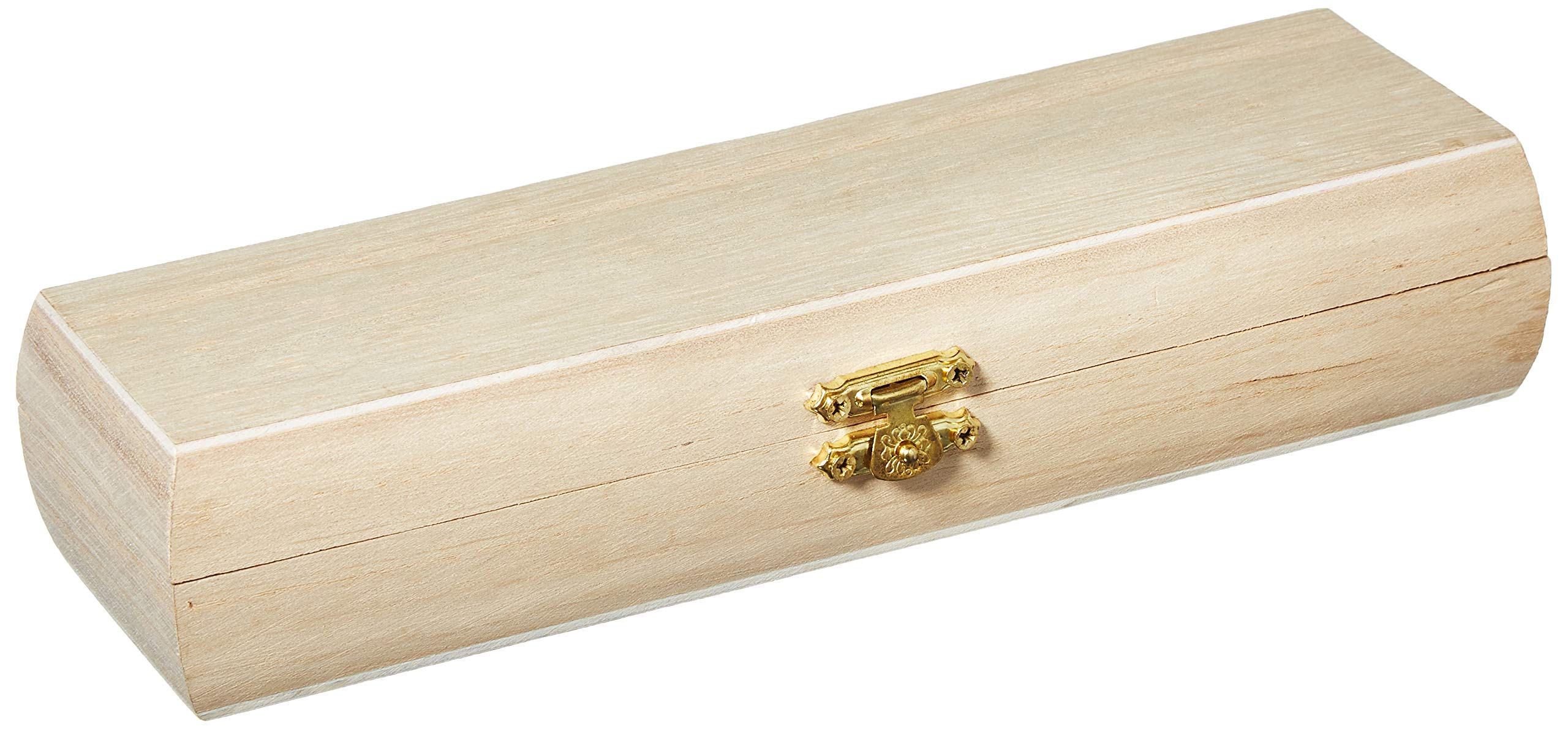 Artemio Unfinished Wood Curved Pencil Box with Brass Clasp
