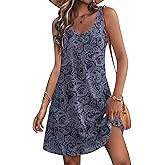 HOTOUCH Women's Casual Sundress with Pockets Summer Beach Dress Floral T-Shirts Dress V Neck Loose Tank Dresses
