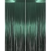 Calmi Dark Green Foil Fringe Curtain, 2 Pack 3.31x6.6 ft Tinsel Foil Fringe Curtain Streamers Backdrop for Birthday Jungle Party Dinosaur Animal St Patrick's Day Christmas Decorations