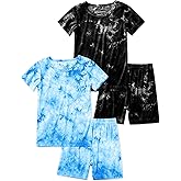 Jimonda Kids Soft Rayon From Bamboo Sleepwear Short Sleeve Boys Girls Pajama Outdoor 4-Piece tops&shorts Casual sets Tie PJ