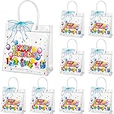 Henoyso 24 Pcs Clear Happy Birthday Gift Bags Plastic Goodie Candy Treat Bags PVC Party Favor Totes with Handles 7.8 x 7.8 x 3.1 Gift Wrap Totes