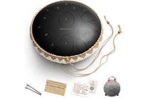 Panda Drum Pro (Black) | Steel Tongue Handpan with Music Book, Mallets, Carrying Bag & Finger Picks | 15 inch, 432 Hz | Rain Drum for Inside & Outside | Calming Musical Instrument for Adults & Kids