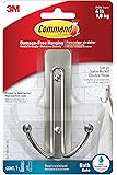 Command Large Double Bath Hook, Satin Nickel, 1-Hook, 1-Large Water-Resistant Strip