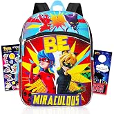 Miraculous Ladybug Backpack for Girls School Bundle w/ 16in Bookbag + More | Large Durable Miraculous School Bag w/ Front Zip Pocket Plus Stickers, More - Miraculous Ladybug School Supplies