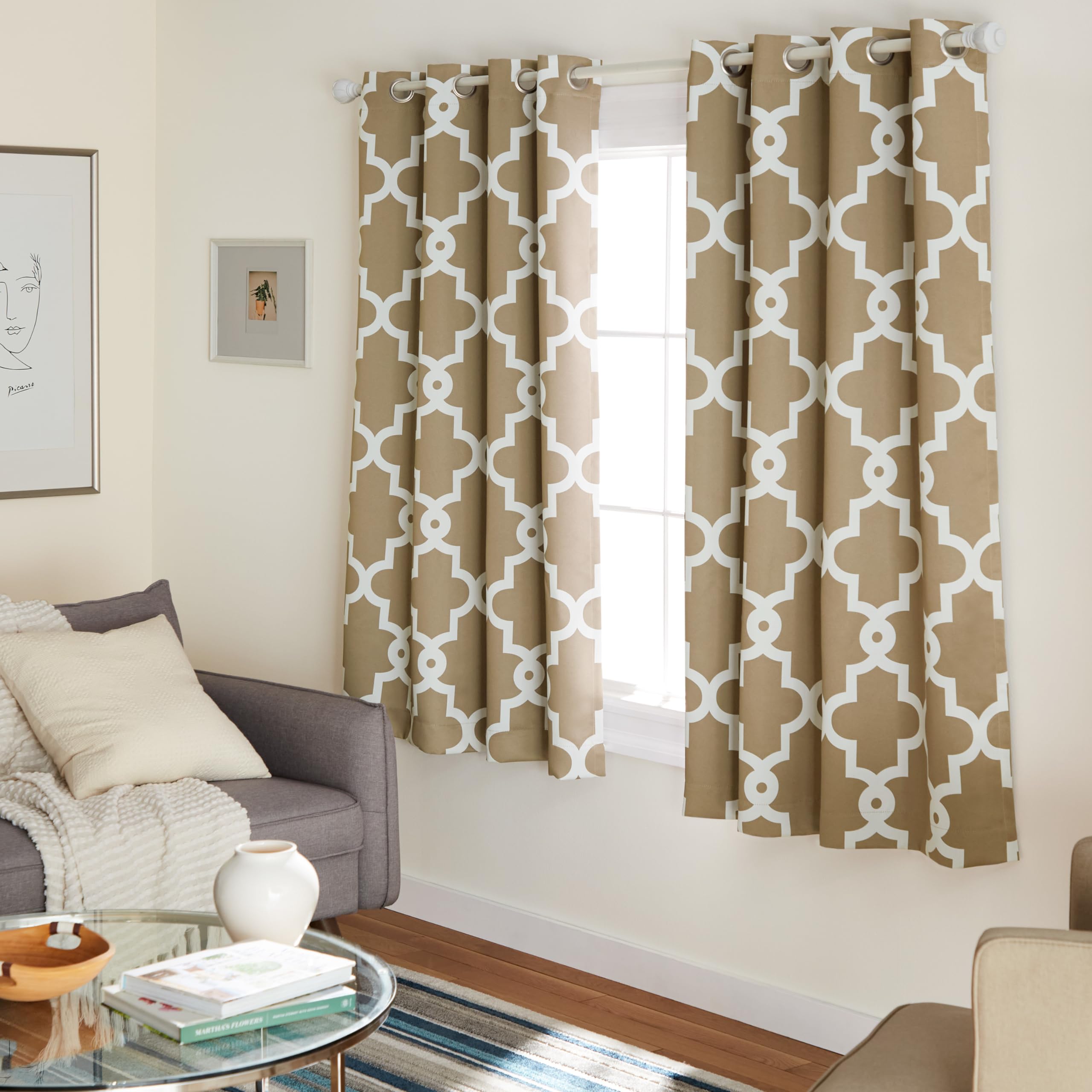 Exclusive Home Curtains Ironwork Woven Blackout Grommet Top Panel Pair, Taupe, 52x63, 2 Piece — image 1