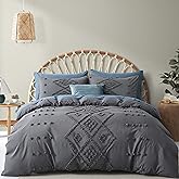 Oli Anderson Tufted Duvet Cover Queen Size, Soft and Lightweight Duvet Covers Set for All Seasons, 3 Pieces Boho Embroidery Shabby Chic Bedding Set (Grey, Queen, 90" x 90")
