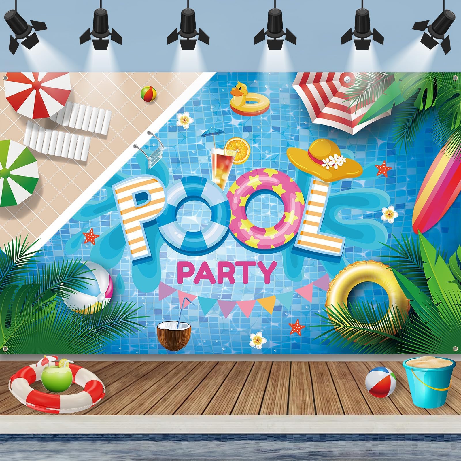 Hawaiian Pool Party Backdrop - Extra Large Photo Booth Sign, Summer Party Supplies - 185×110cm