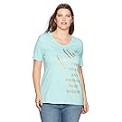 Just My Size Women's Plus Size Printed Short-Sleeve V-Neck T-Shirt, Follow Hearts and Dream/Sulfure, 2X
