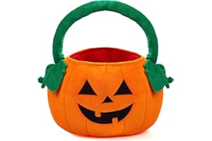 JOYIN Halloween Pumpkin Plush Tote Bucket, 11 X 13.4 inches Candy Trick or Treat Bag, Cute Halloween Basket with Handle for Kids Girl Boy Trick or Treating, Party Favor Supplies , Kids Gifts Goody Bag