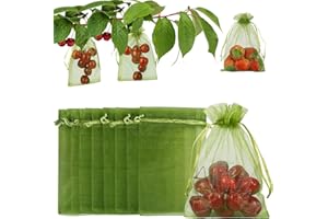 JOINDO 100 Pcs Fruit Protection Bags, 4''×6''Fruit Netting Bags for Fruit Trees, Green Fruit Cover Mesh Bag with Drawstring Netting Barrier Bags for Plant Fruit Flower and Vegetables