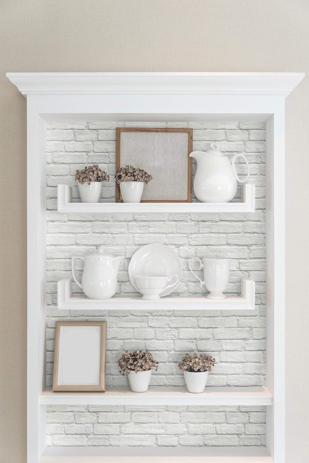NextWall Vintage Whitewashed Brick Peel and Stick Wallpaper, Grey,white, 52.1 x 548.6 cm - Image 5