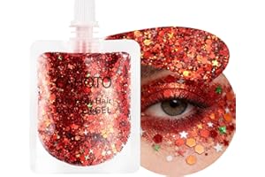 CAHOTO Red Face Body & Hair Glitter Gel, Shimmer Liquid Eyeshadow, Waterproof Long Lasting Sparkling Holographic Cosmetic Seq