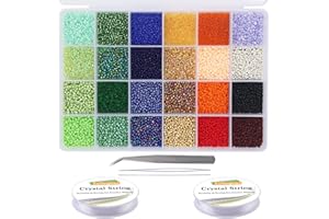 EuTengHao 14400pcs Glass Seed Beads Small Craft Beads for DIY Bracelet Necklaces Crafting Jewelry Making Supplies with Two 0.5mm Clear Bracelet String (600Pcs Per Color, 24 Colors)