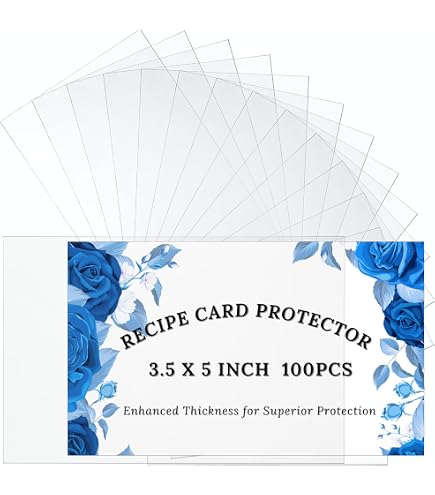 Recipe Cards Protector Sleeves - 3.5x5 inch 100Pcs Thick Clear Plastic Acid-Free Sleeves Pockets for Recipe Organizer & Bridal Shower Gifts