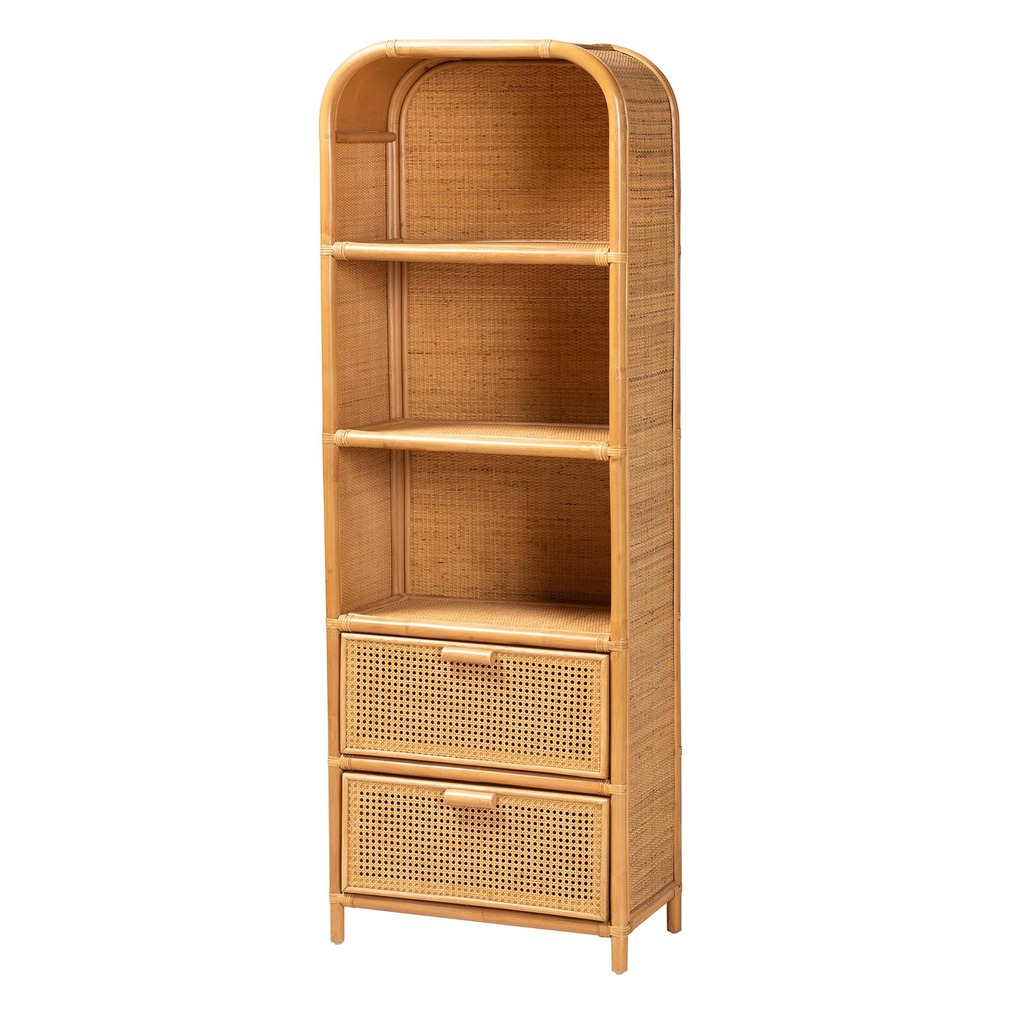 View 1 of *Small scratches* Bali & pari Curacao Modern Bohemian Light Honey Rattan 2-Drawer Bookcase