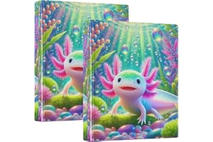 Cute Pink Axolotl Colorful 3 Ring 1.5 Inch Binders Hold 200 Sheets Patterned Folders Notebook Round Ring Planner Binder, 12.4