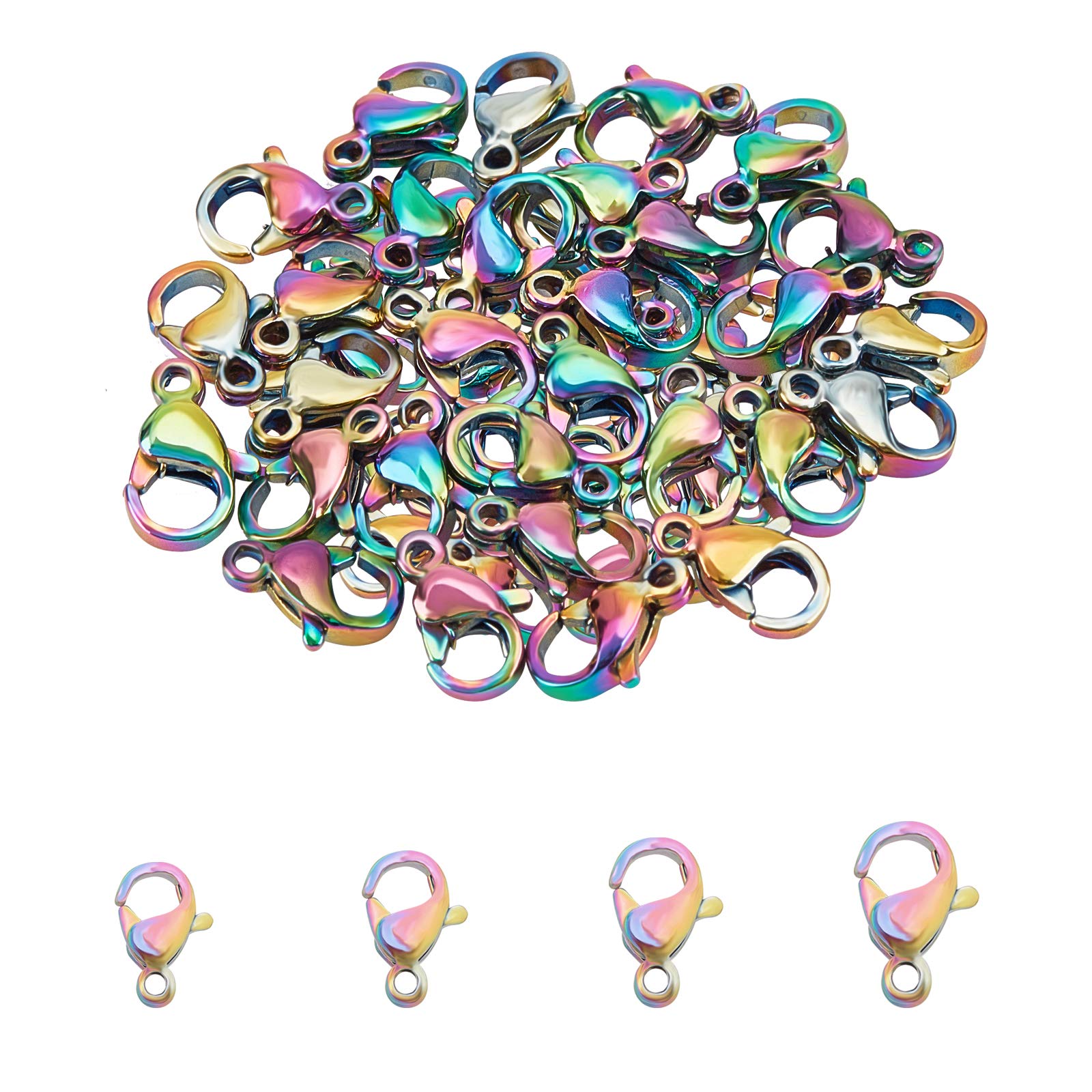 UNICRAFTALE about 40pcs 4 Styles Multi-color Lobster Claw Clasps Stainless Steel Clasps Fastener Hook End Chain Clasp Metal Clasps for Jewelery Making Necklaces Bracelets