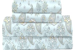 FEATHER & STITCH NEW YORK Softest 100% Cotton Sheets, 4 Pc Set, 300 Thread Count Percale Weave Bedding, 16" Deep Pocket, Cooling Sheets, Breathable Bed Set (King, Aqua)