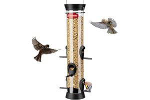 Kingsyard 6 Ports Tube Bird Feeder for Outdoors Hanging, Removable Base and Perch, Easy to Clean & Refill, Premium Hard Plast