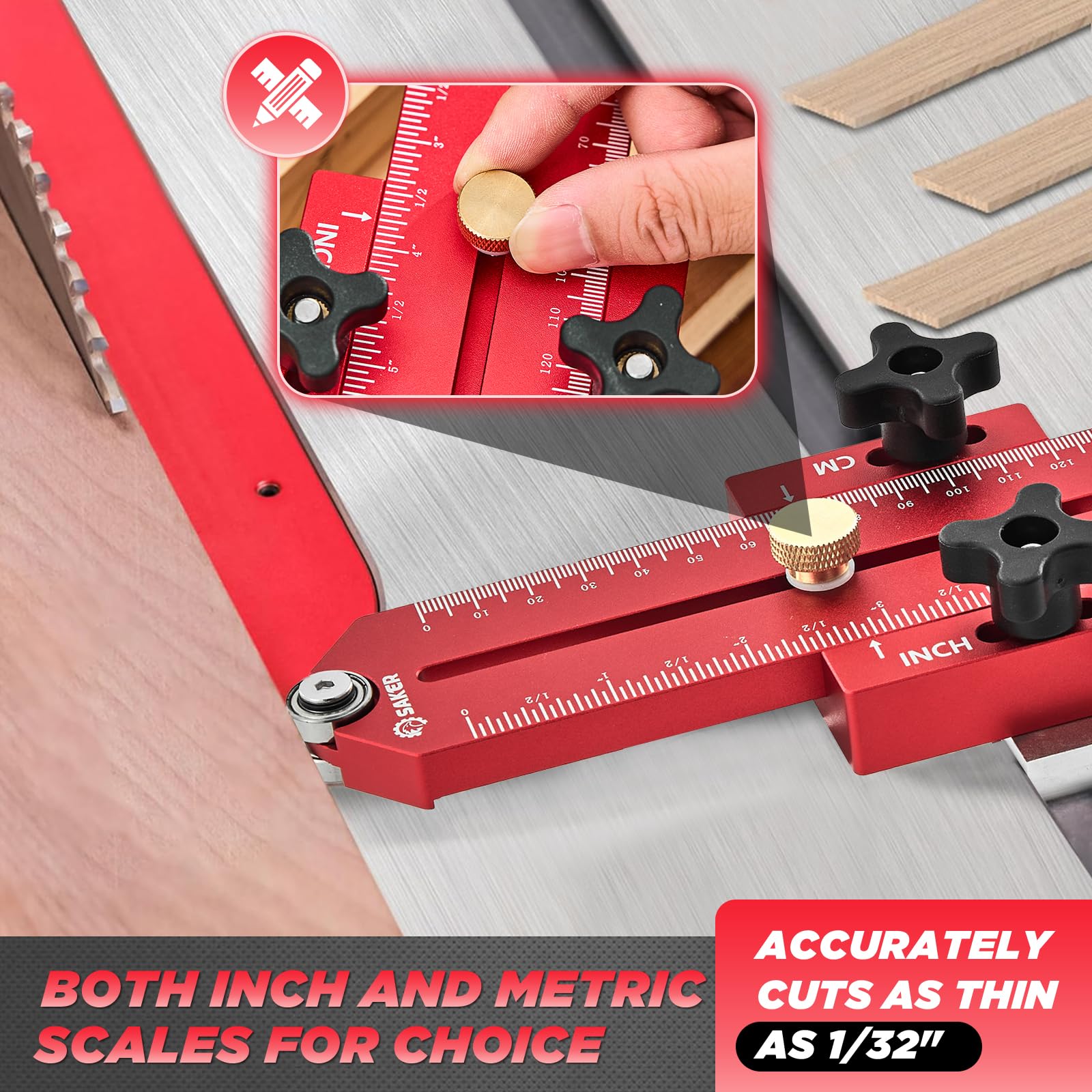 Saker Thin Rip Jig Table Saw Jig Guide, Making Repetitive Narrow Strip Cuts, Fit for 3/4