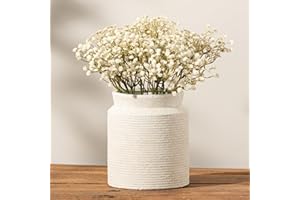 DOBBYBY Ceramic Flower Vase 7.5 inch Farmhouse Rustic Vase for Home Decor Handcrafted Pottery Terracotta Vases for Dining Table Decor Fireplace Living Room Bathroom Wedding Centerpiece (01-White)