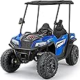 ELEMARA Ride On Dump Truck w/Dump Bed and Shovel, Ride on UTV 2 Seater w/Sun Shade, Max 4.0MPH & 150lbs,12V 10AH Kids Electric Vehicles, 2 Shock Absorbers, 3 Speeds, LED Lights, Bluetooth Music, Blue