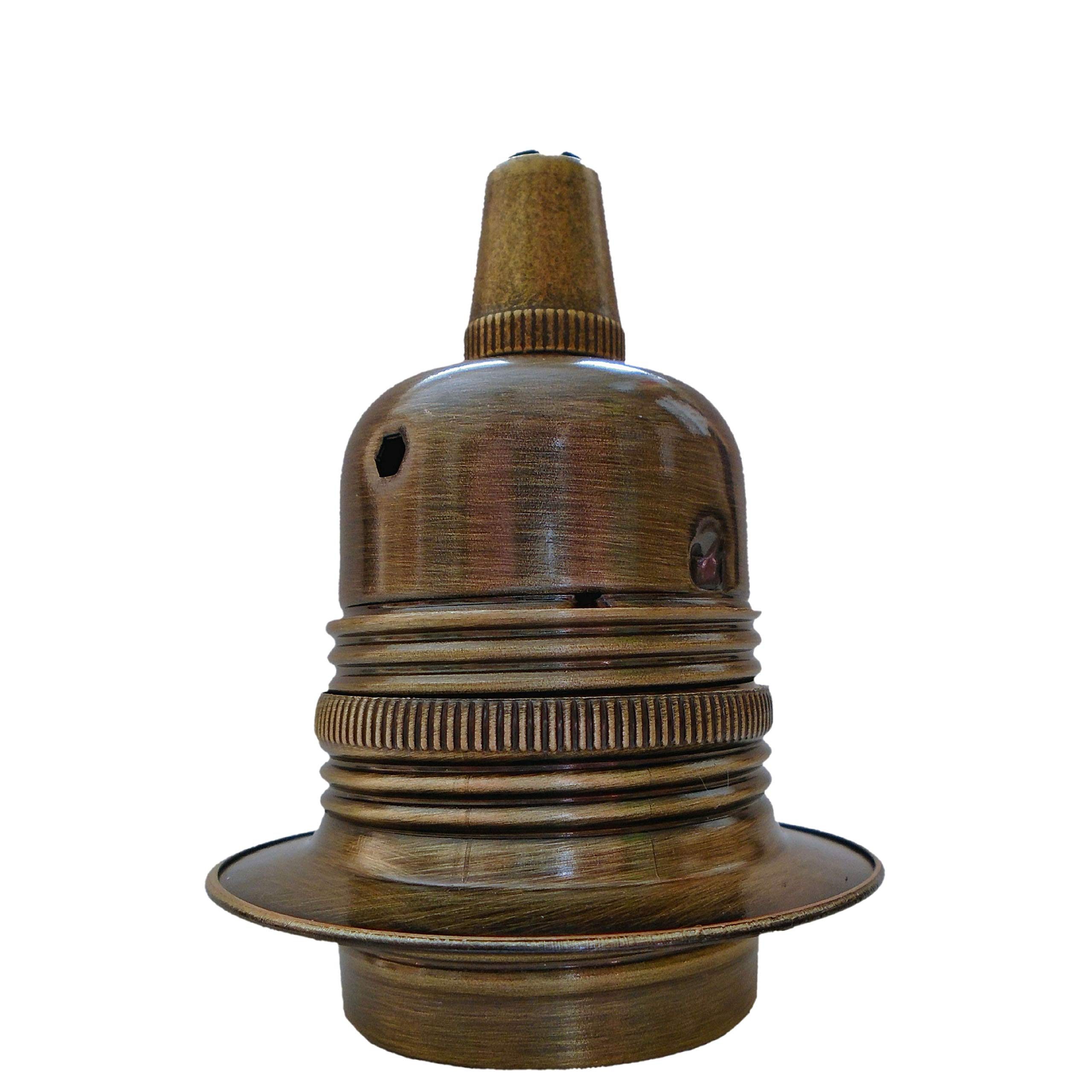 Edison Screw (E27) Metal and Ceramic Earthed Lampholder in Antique Brass Finish with Metal Cord Grip