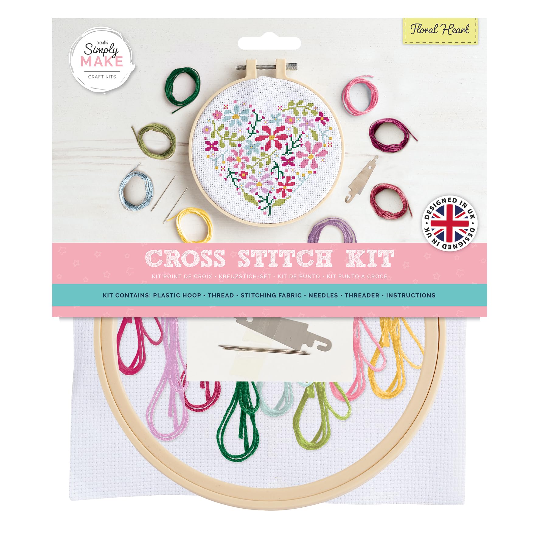Simply Make Cross Stitch Kit - Floral Heart, Multicoloured, Adults' Craft Kit With Embroidery Threads — image 1