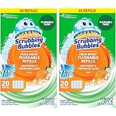 Scrubbing Bubbles Fresh Brush Flushable Cleaner Refills, 20 Count, (2-Pack) | The Only Flushable Toilet Cleaning Pad, Removes Limescale &amp; Odor, Hygienic Touch-Free Clean, 100% Biodegradable &amp; Septic-Safe