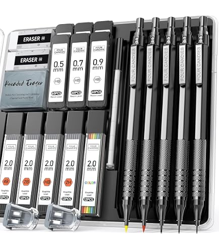 Porte Mine 0.3 Lot De Porte-mines Nicpro - 6 Crayons Métal 0.5/0.7/0.9/2mm - 16 Tubes Mines - Trousse Cuir - Dessin Et écriture Criterium 0.3