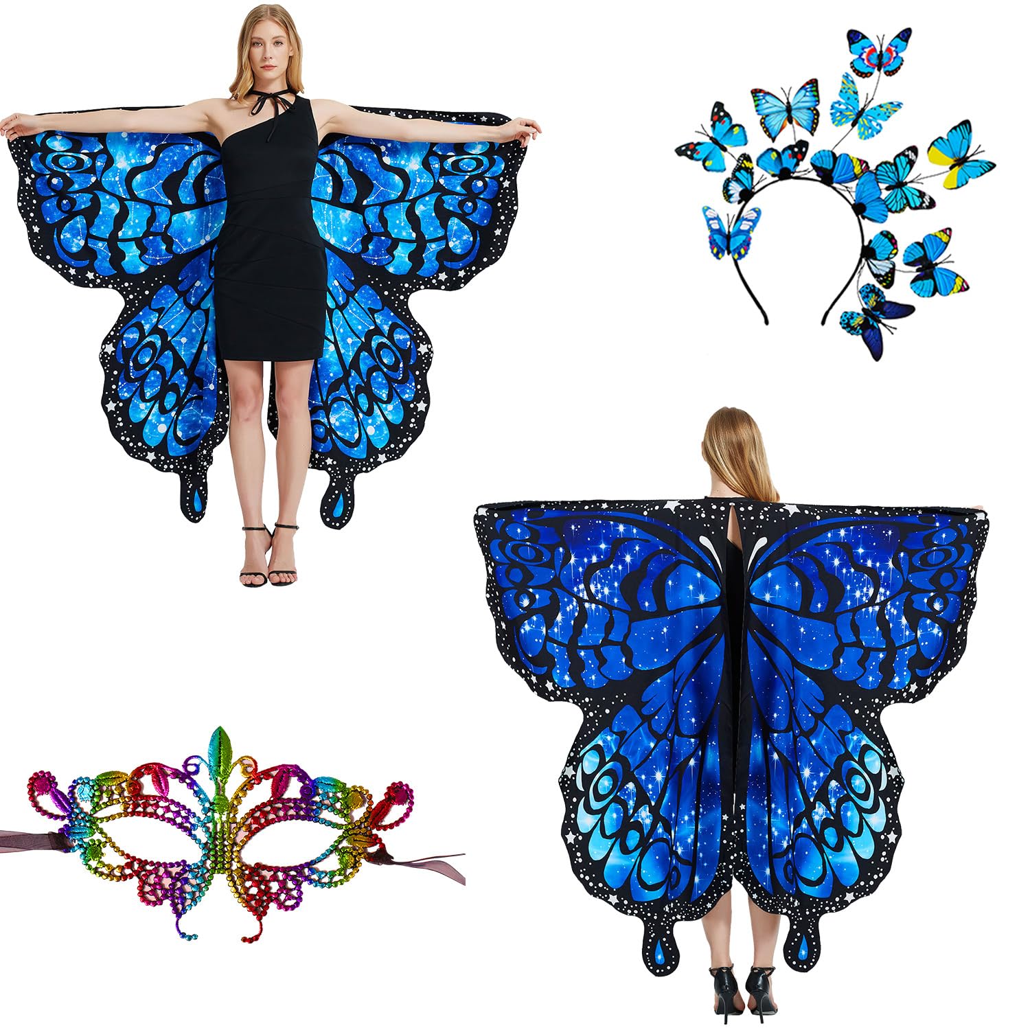LYL. Ling Halloween Costumes Adult Women，Double-Sided Butterfly Wings Adults，Purple Butterfly Costume for Women，3PCS Fairy Wings Set.