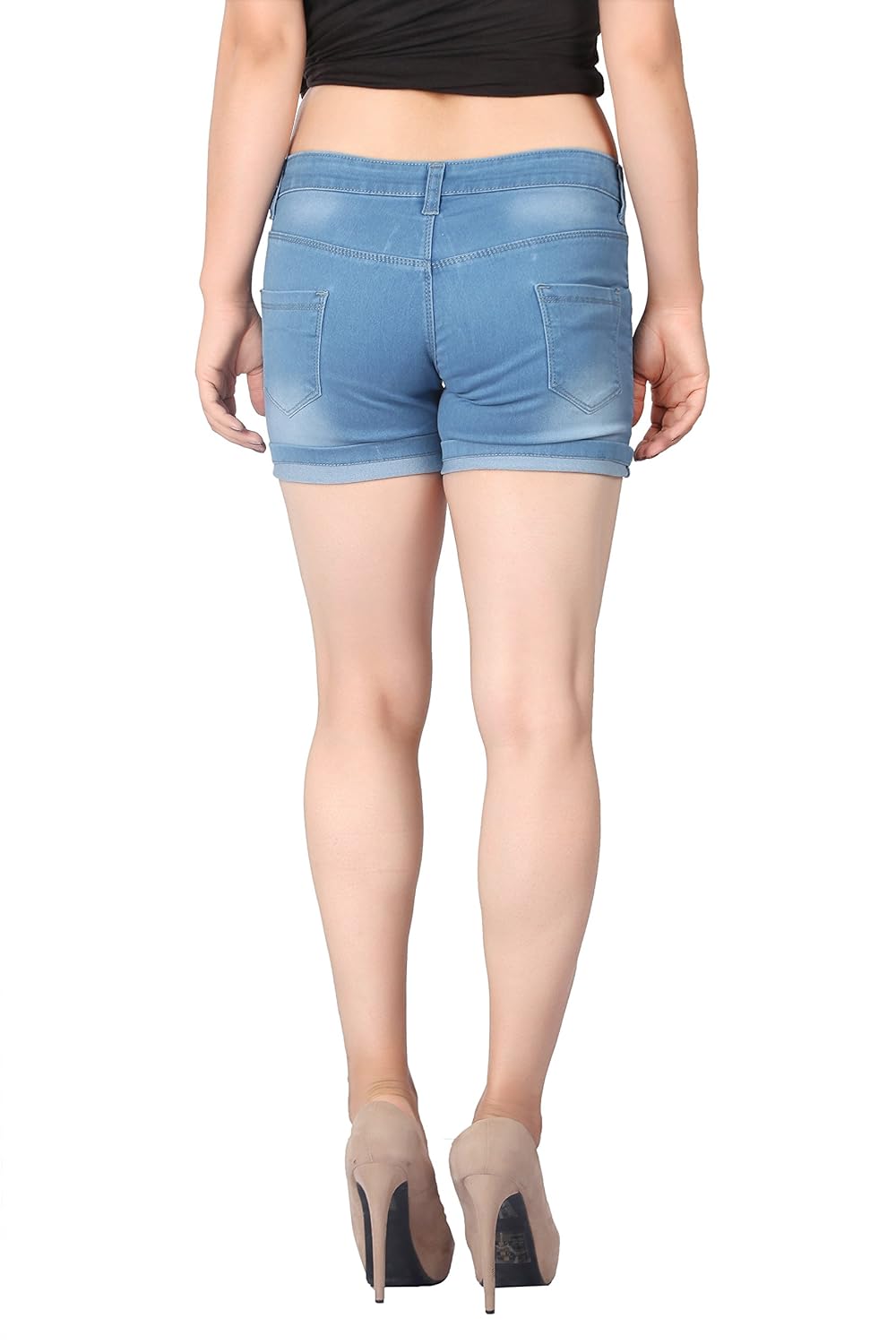 fck-3 women silky stretchable faded wash denim hot short