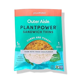 Outer Aisle Gourmet Cauliflower Sandwich Thins | Keto, Gluten Free, Low Carb & Paleo | Jalapeno 5-Packs