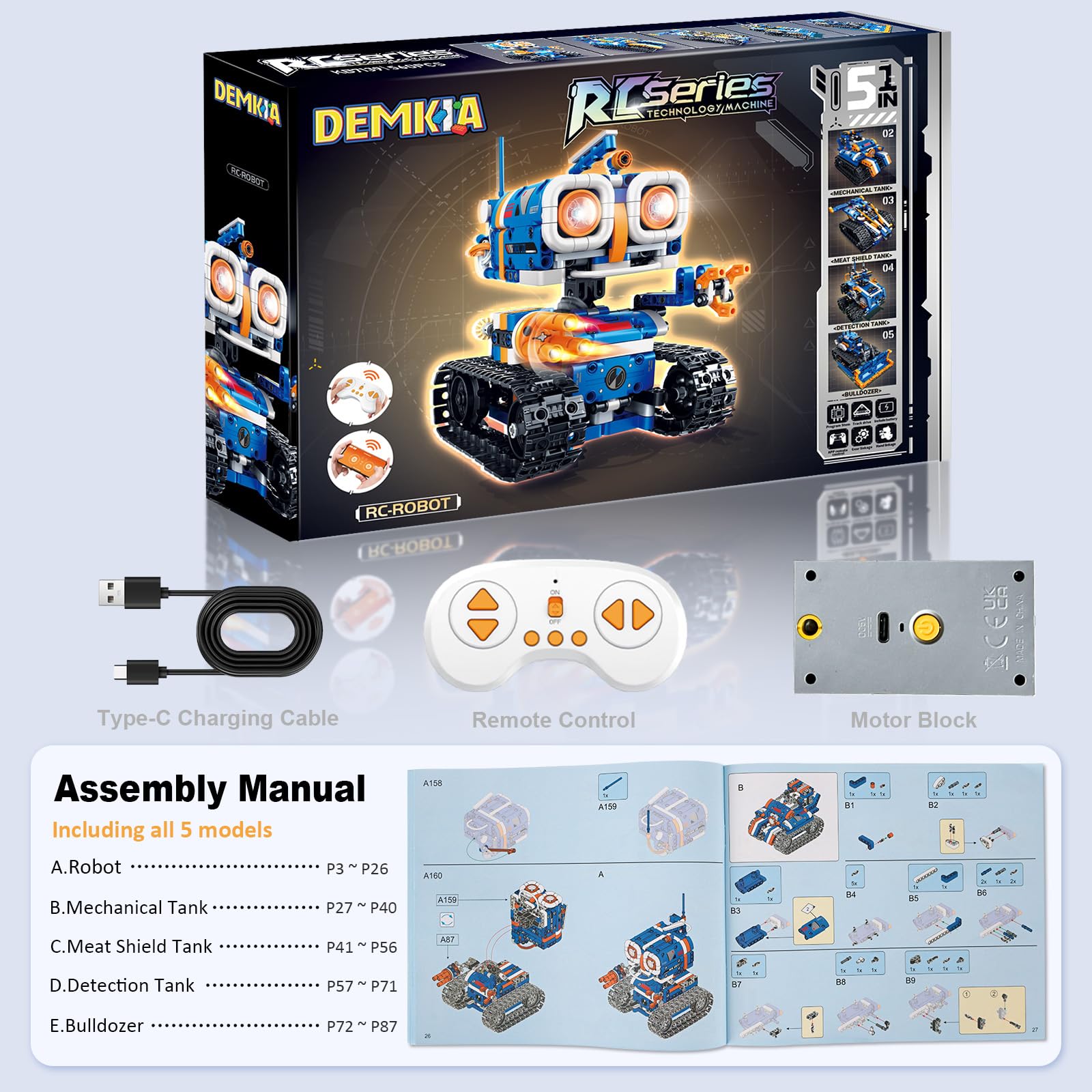 Demkia 5in1 STEM Robot Building Kit, 560 PCS APP/Remote Control Mech RC Robotics for Kids Ages 8-12, Science Kit Coding Robots Toy Set, Birthday Gifts for Boys Age 8-14+