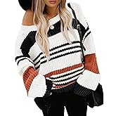 KIRUNDO Women's 2025 Fall Winter Striped Color Block Short Sweater Long Sleeve Crew Neck Casual Loose Knit Pullover Tops