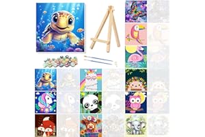 Gemozaic 12 Pack Paint by Numbers Kit for Kids with Frame and Easel, Easy Paint by Numbers Kits for Adults Beginners, Small Painting by Number for Birthday Gift, Painting Party(8X8inch)