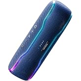 Bluetooth Speaker, IPX7 Waterproof, 50W Peak, 24H Playtime, Midnight Blue | Flashing lights, TWS pairing, deep bass, ideal for beach trips, outdoor parties, birthdays, graduations and everyday use