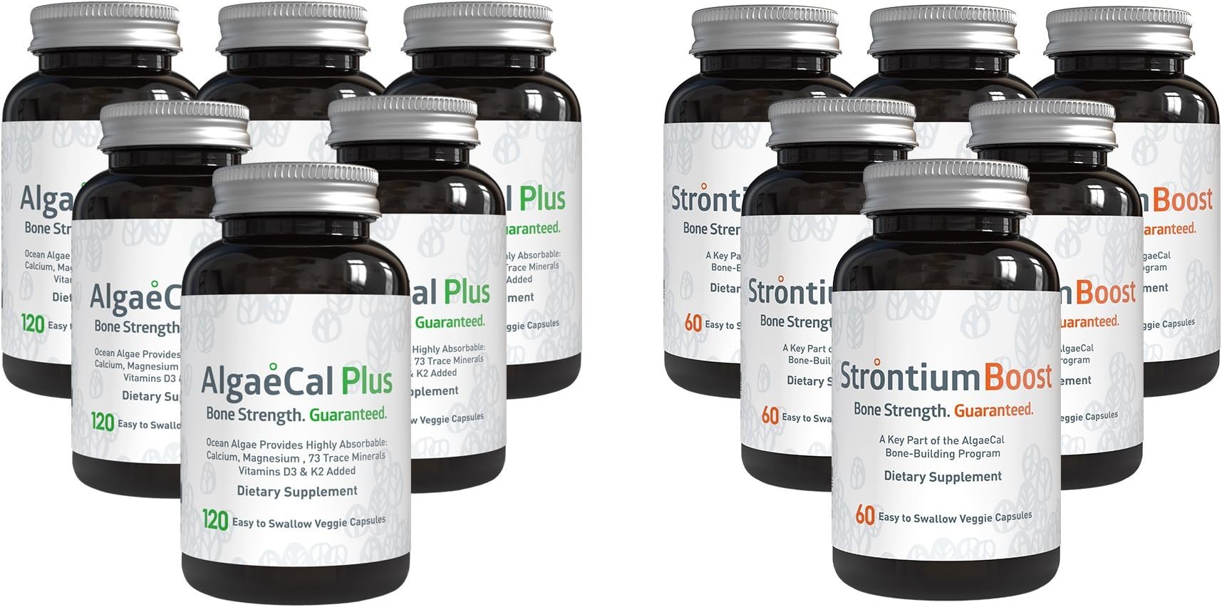 AlgaeCal Bone Builder Pack – Plant-Based Calcium Supplement with Magnesium, Boron, Vitamin K2 + D3 | Includes Strontium Boost | Naturally Increase Bone Density (6 Month Supply)