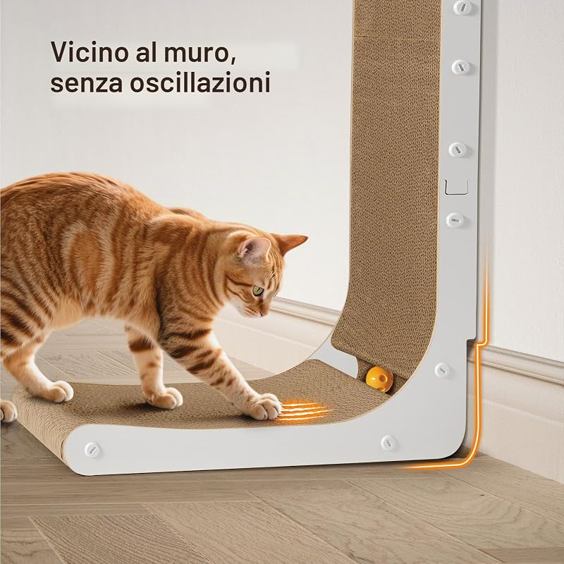 Tiragraffi alto 68 cm a forma di L con palla, cartone verticale antigraffio per gatti, resistente, giocattolo per la protezione di mobili e divani, grande