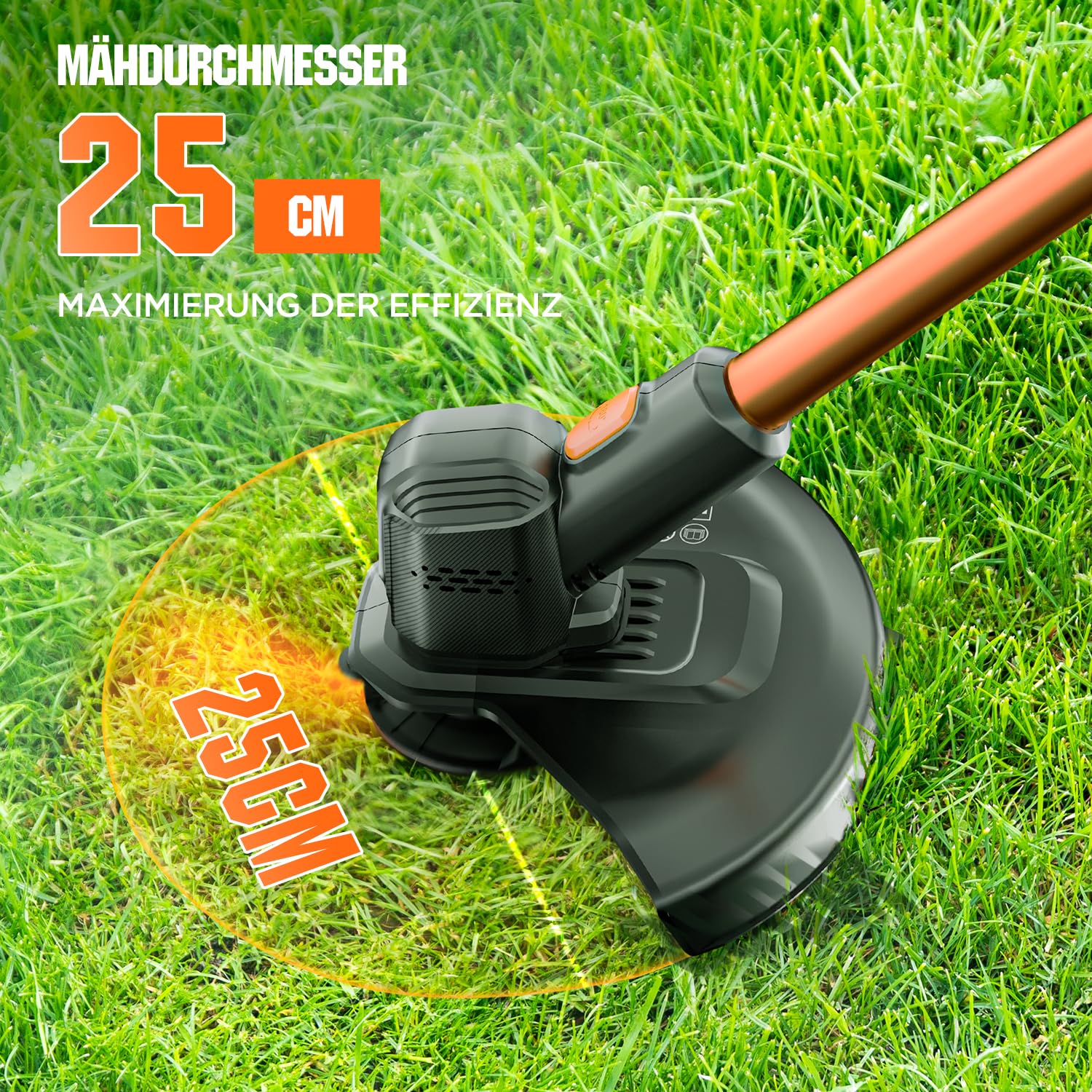Litheli Akku Rasentrimmer 20V, 25cm, Rasentrimmer mit Akku und Leistungsstarkem Motor, 10000mAH Mobiler Batterien, Geeignet für Gartenrasen und Außenschnitt, Rasentrimmer 2