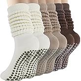 BISOUSOX Pilates Slouch Scrunch Grip Socks, Yoga Slipper Warm Cozy Ankle Crew Grippy Long Barre Socks Women Hospital